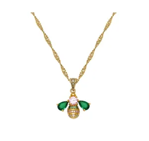 Beatrice Jewelled Bee Necklace Blush Pink, Emerald Green and Gold