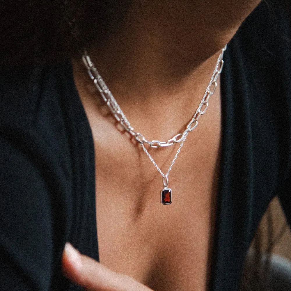 Birthstone Charm Necklace Sterling Silver