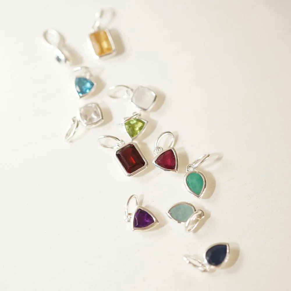 Birthstone Charm Necklace Sterling Silver