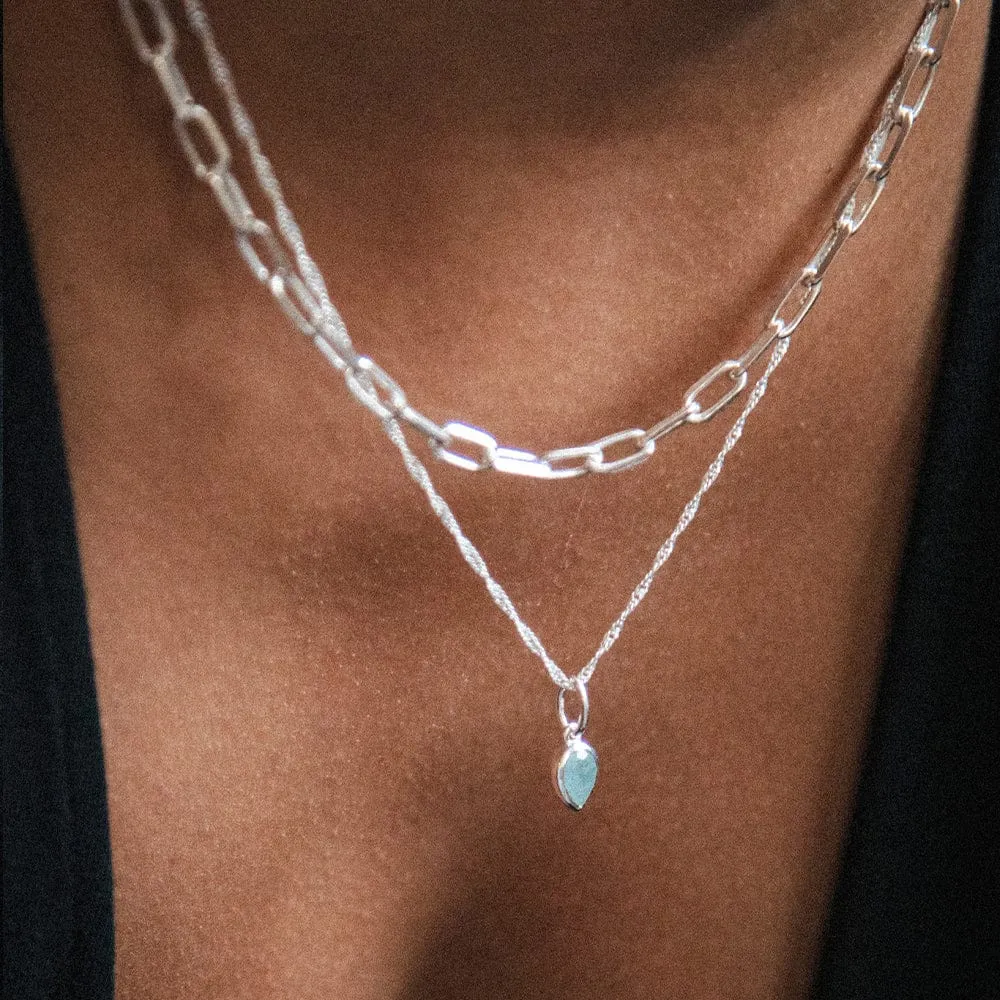 Birthstone Charm Necklace Sterling Silver