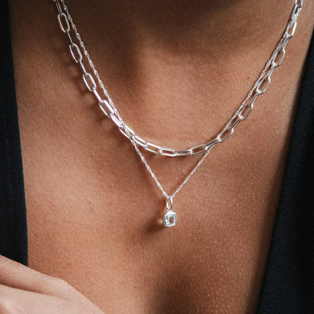 Birthstone Charm Necklace Sterling Silver