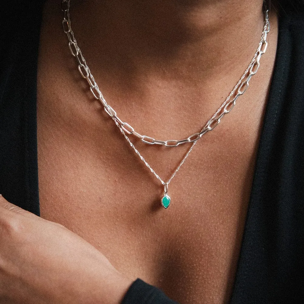 Birthstone Charm Necklace Sterling Silver