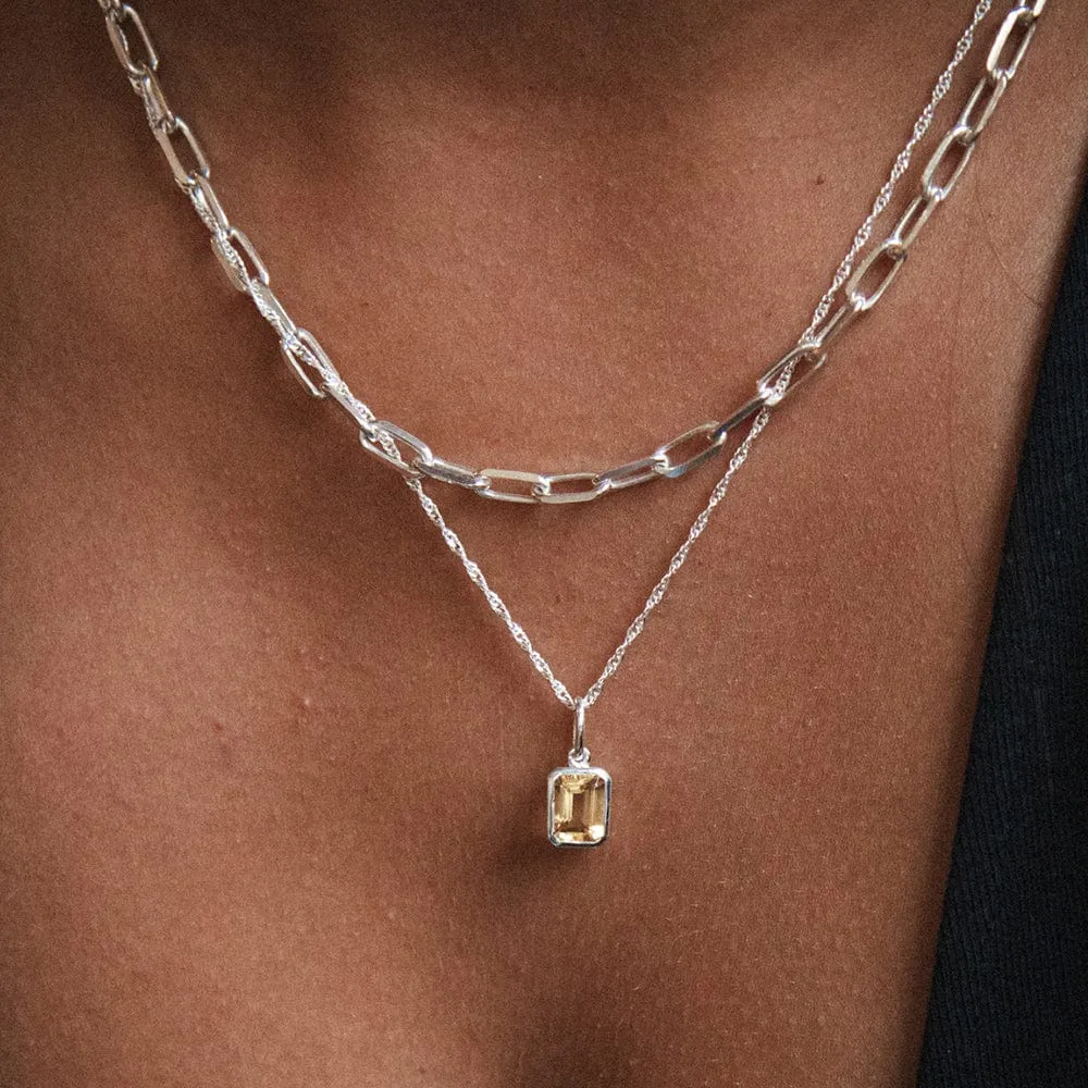 Birthstone Charm Necklace Sterling Silver