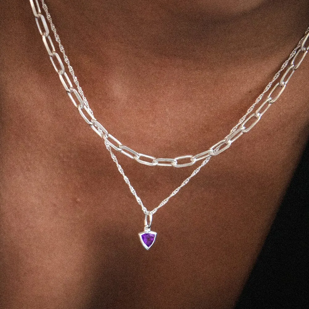 Birthstone Charm Necklace Sterling Silver