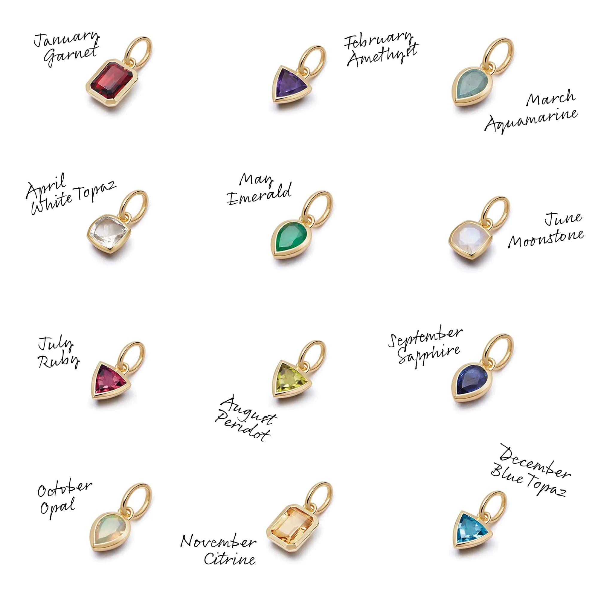 Birthstone Charm Necklace Sterling Silver