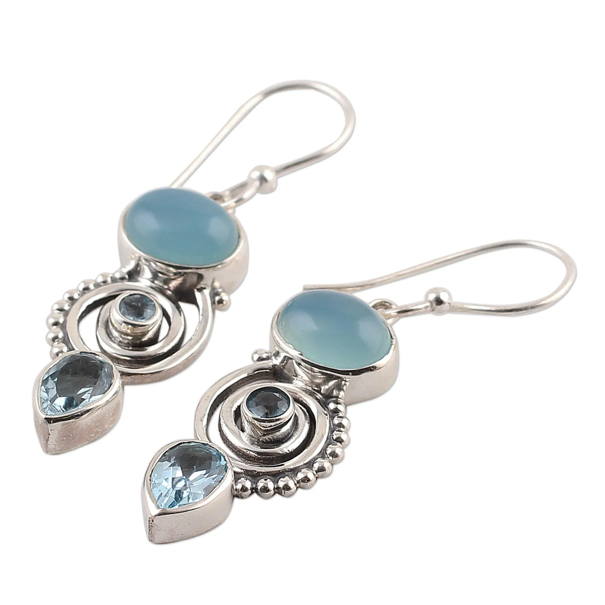 Blue Topaz and Chalcedony Dangle Earrings from India - Sentimental Journey | NOVICA
