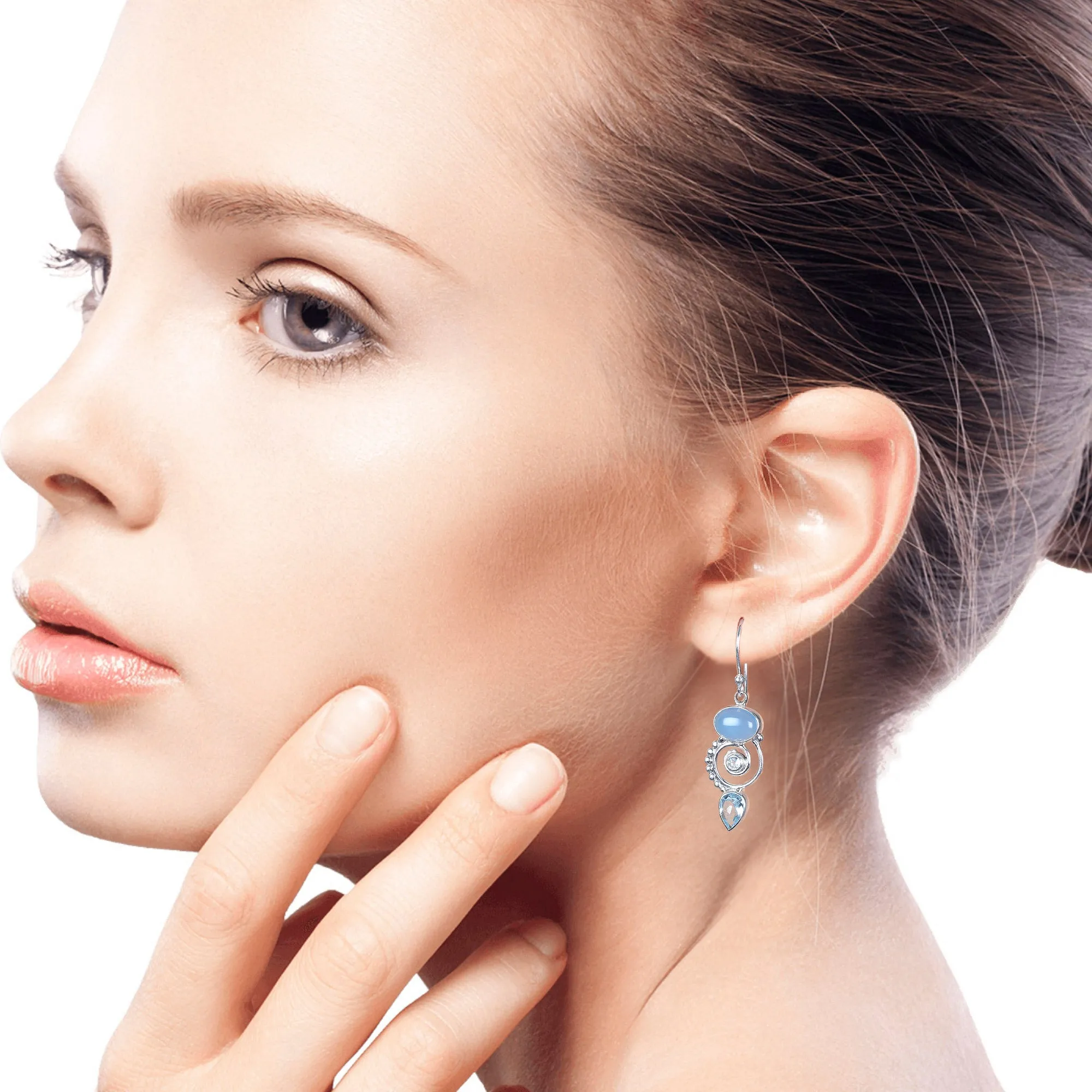 Blue Topaz and Chalcedony Dangle Earrings from India - Sentimental Journey | NOVICA