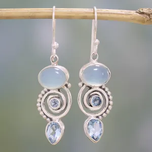 Blue Topaz and Chalcedony Dangle Earrings from India - Sentimental Journey | NOVICA