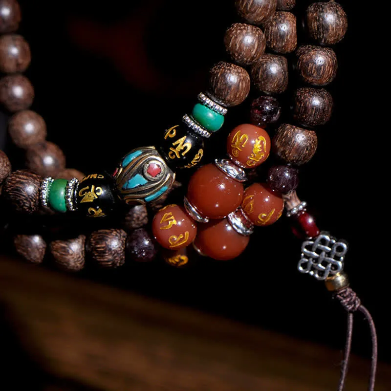Buddha Stones 108 Mala Beads Vietnam Hoi An Agarwood Red Agate Peace Strength Bracelet