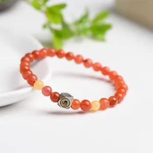 Buddha Stones 925 Sterling Silver Chinese Zodiac Natal Buddha Amulet Red Agate Amber Self-acceptance Bracelet