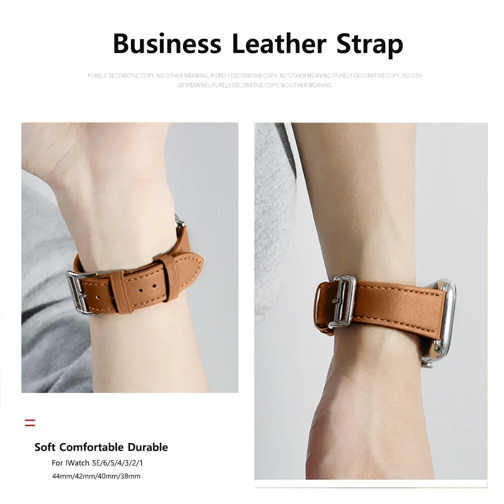 Business Real Leather Loop Bracelet Belt Band for Apple Watch Series 7 6 5 Strap iWatch 38mm 40mm 41mm 42mm 44mm 45mm Wristband |Watchbands|