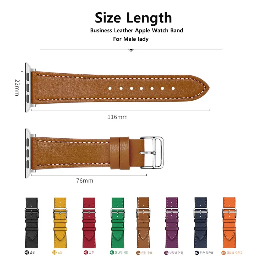 Business Real Leather Loop Bracelet Belt Band for Apple Watch Series 7 6 5 Strap iWatch 38mm 40mm 41mm 42mm 44mm 45mm Wristband |Watchbands|