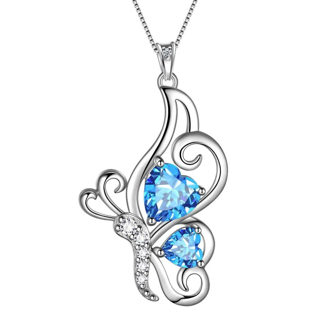Butterfly Birthstone March Aquamarine Necklace Women Girls Jewelry Birthday Gift Sterling Silver