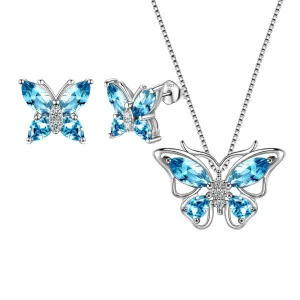 Butterfly Jewelry Set Birthstone March Aquamarine Women Girls Birthday Gift