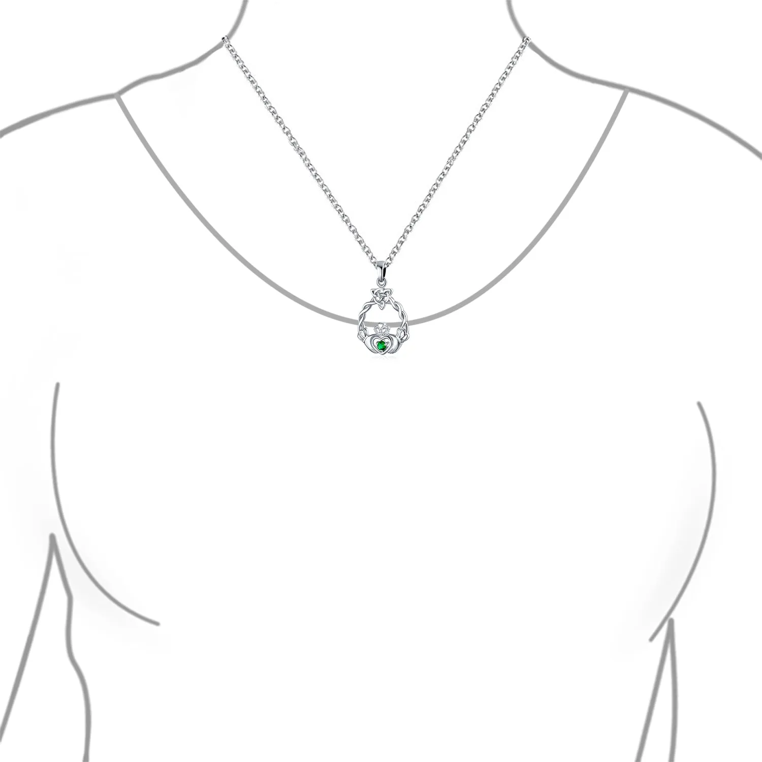 Celtic Friendship Heart Claddagh Necklace Pendant CZ .925 Silver