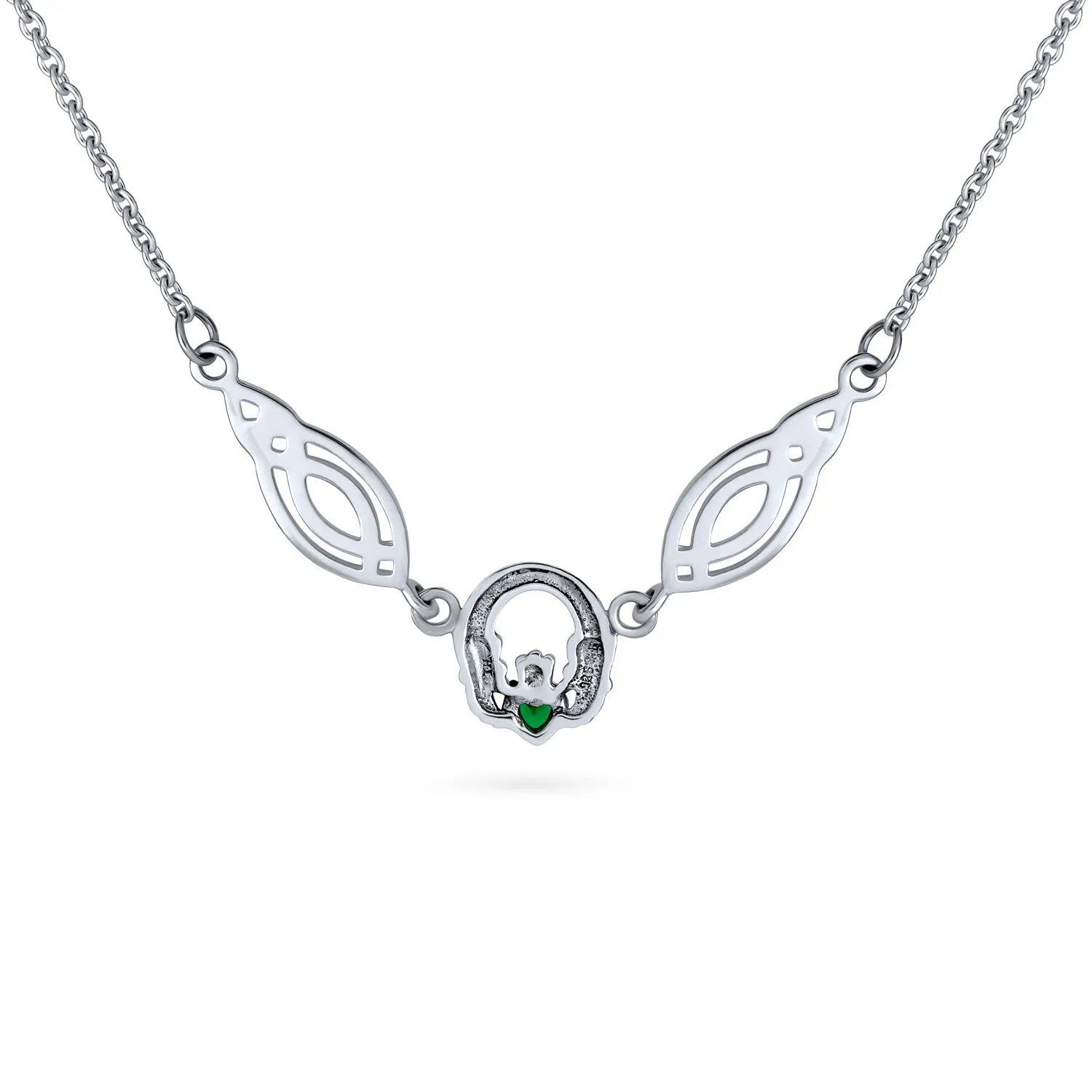 Celtic Friendship Heart Claddagh Necklace Pendant CZ .925 Silver