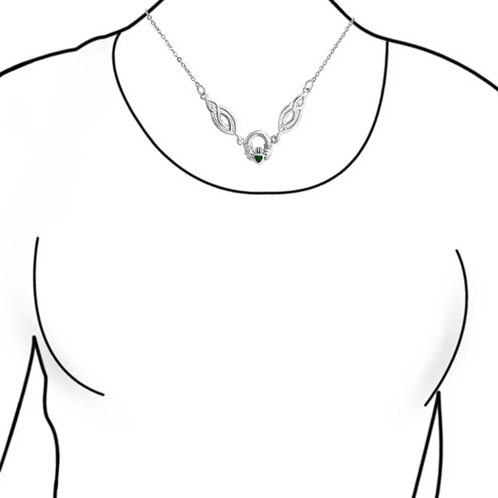 Celtic Friendship Heart Claddagh Necklace Pendant CZ .925 Silver