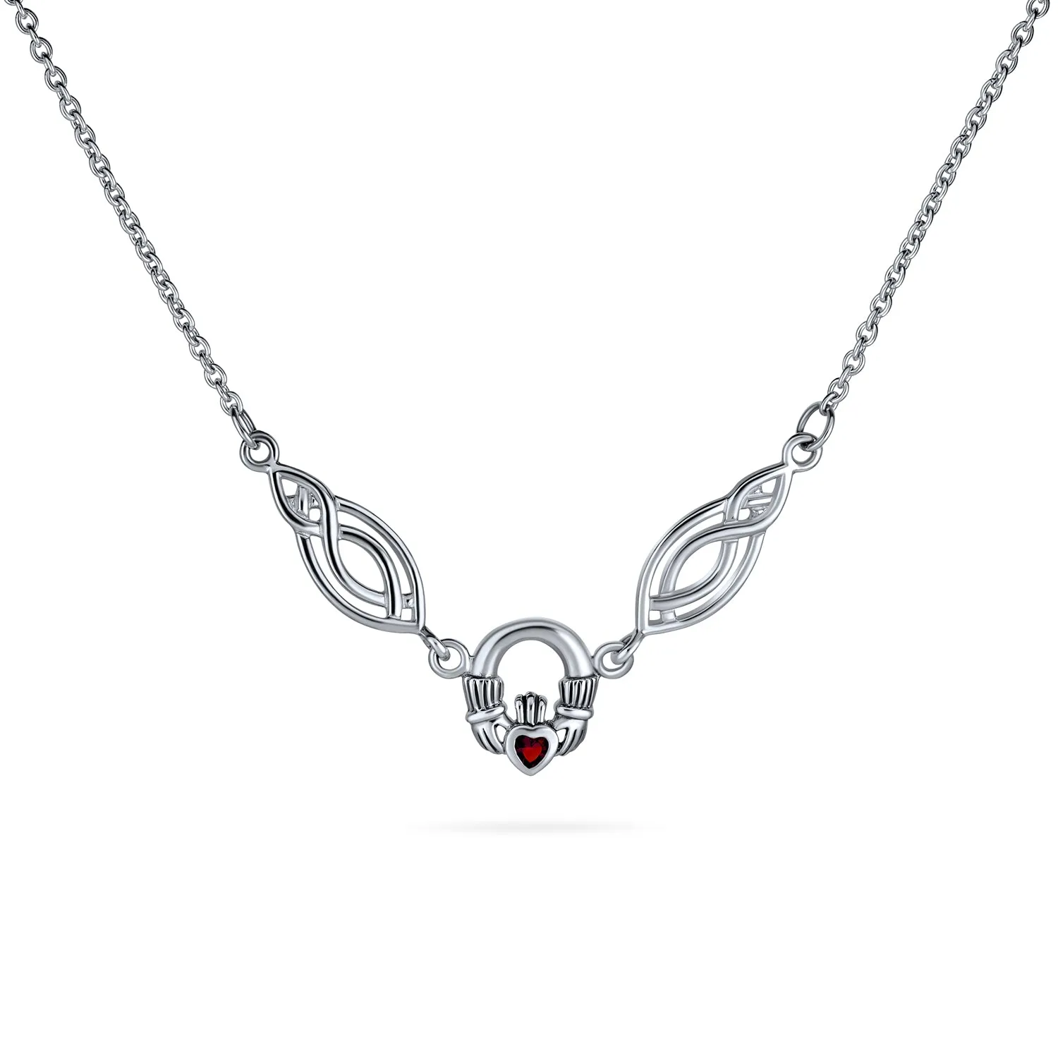 Celtic Friendship Heart Claddagh Necklace Pendant CZ .925 Silver