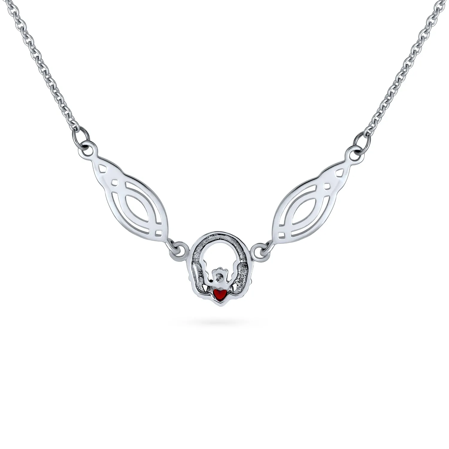 Celtic Friendship Heart Claddagh Necklace Pendant CZ .925 Silver