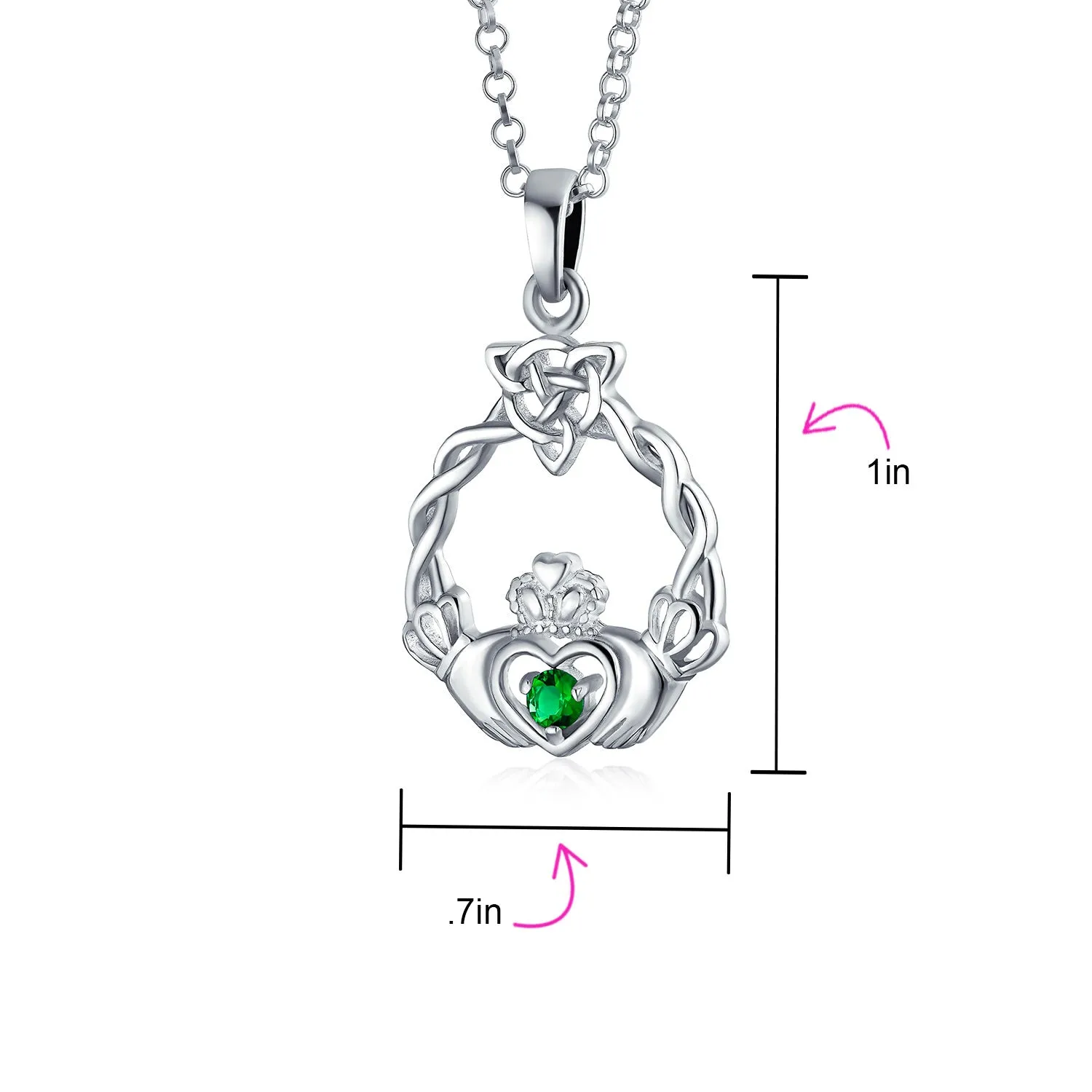 Celtic Friendship Heart Claddagh Necklace Pendant CZ .925 Silver