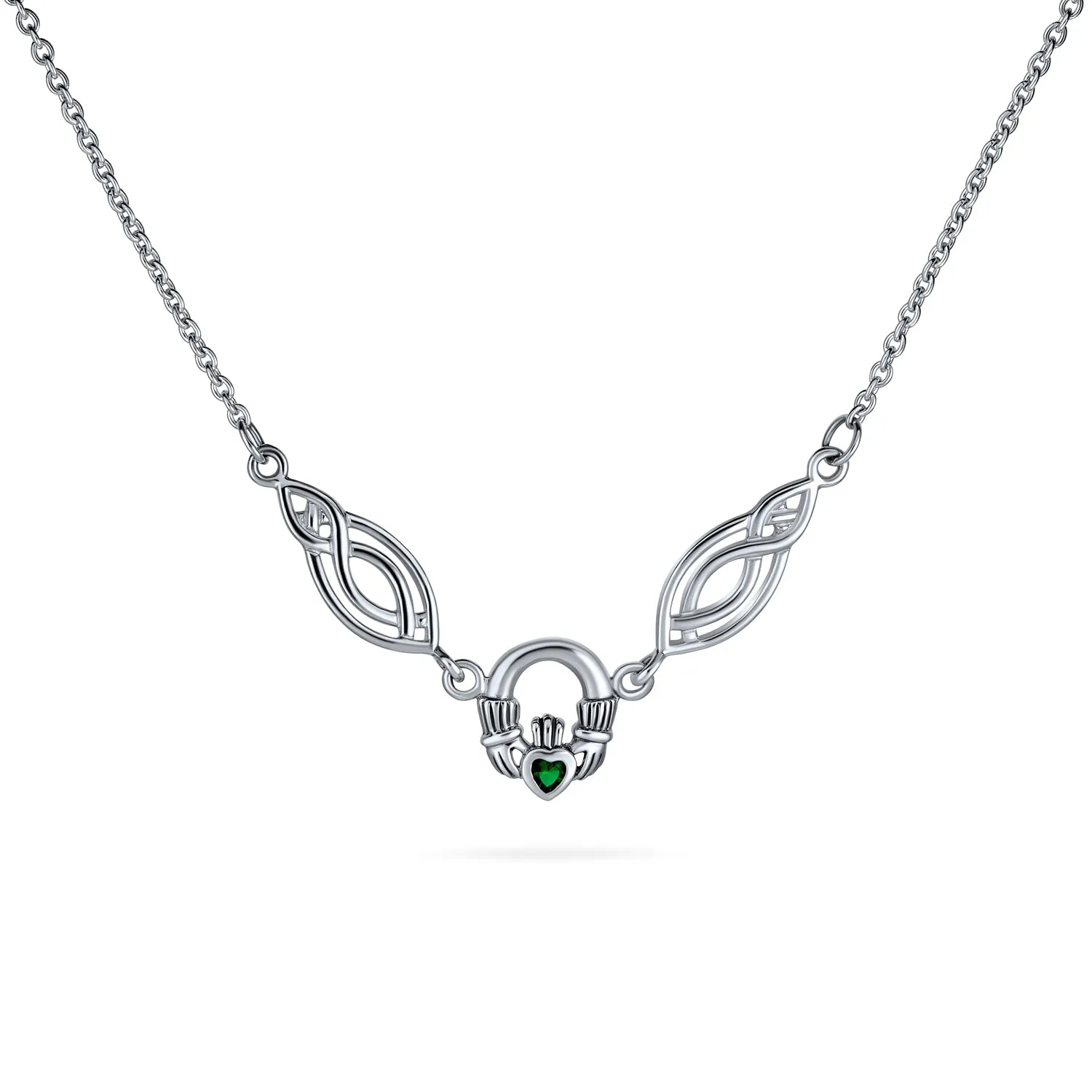 Celtic Friendship Heart Claddagh Necklace Pendant CZ .925 Silver