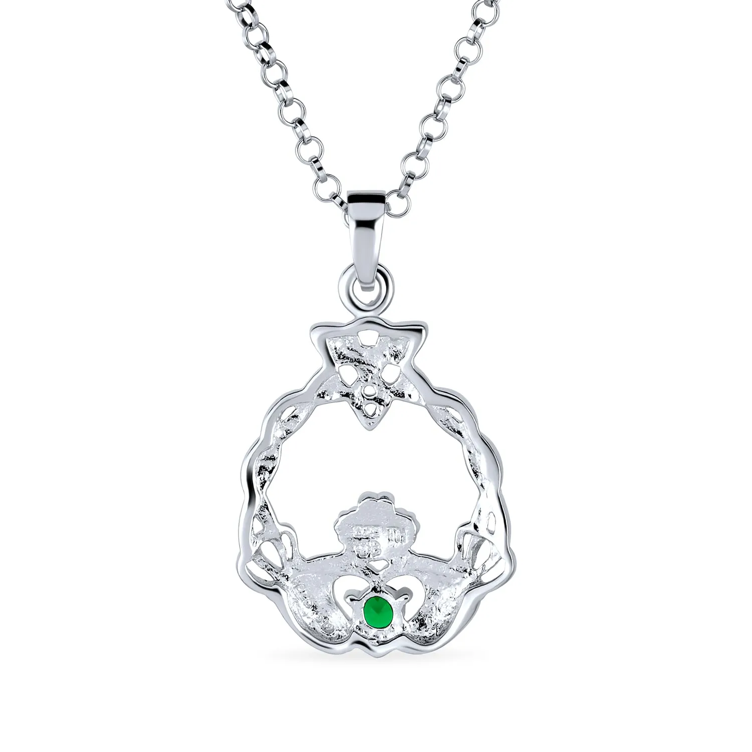 Celtic Friendship Heart Claddagh Necklace Pendant CZ .925 Silver
