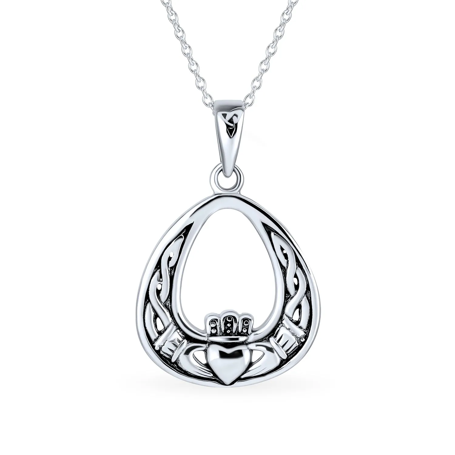 Celtic Friendship Heart Claddagh Necklace Pendant CZ .925 Silver