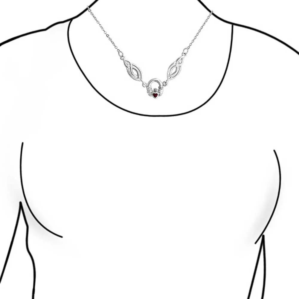 Celtic Friendship Heart Claddagh Necklace Pendant CZ .925 Silver