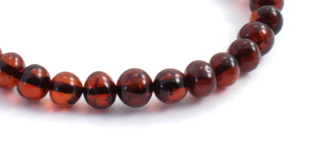 Cherry Black Baltic Amber Bracelet for Women - Polished Beads, 5g Weight, 3 Length Options