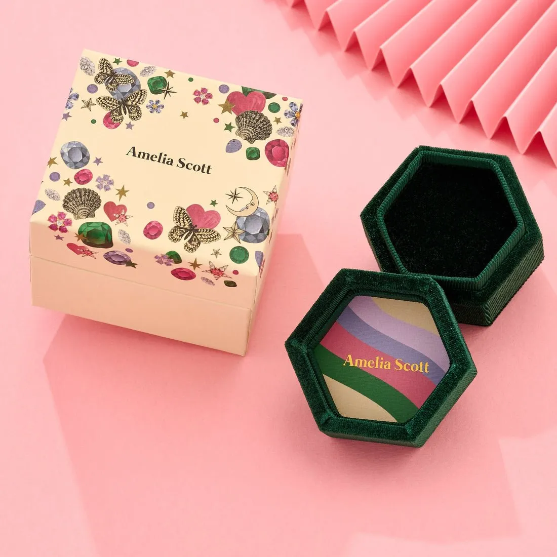 Clover Emerald Enamel, Blush, Orange CZ and Gold Ring