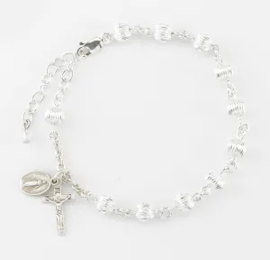 Corrugated Embossed Round Sterling Silver Rosary Bracelet - B8510