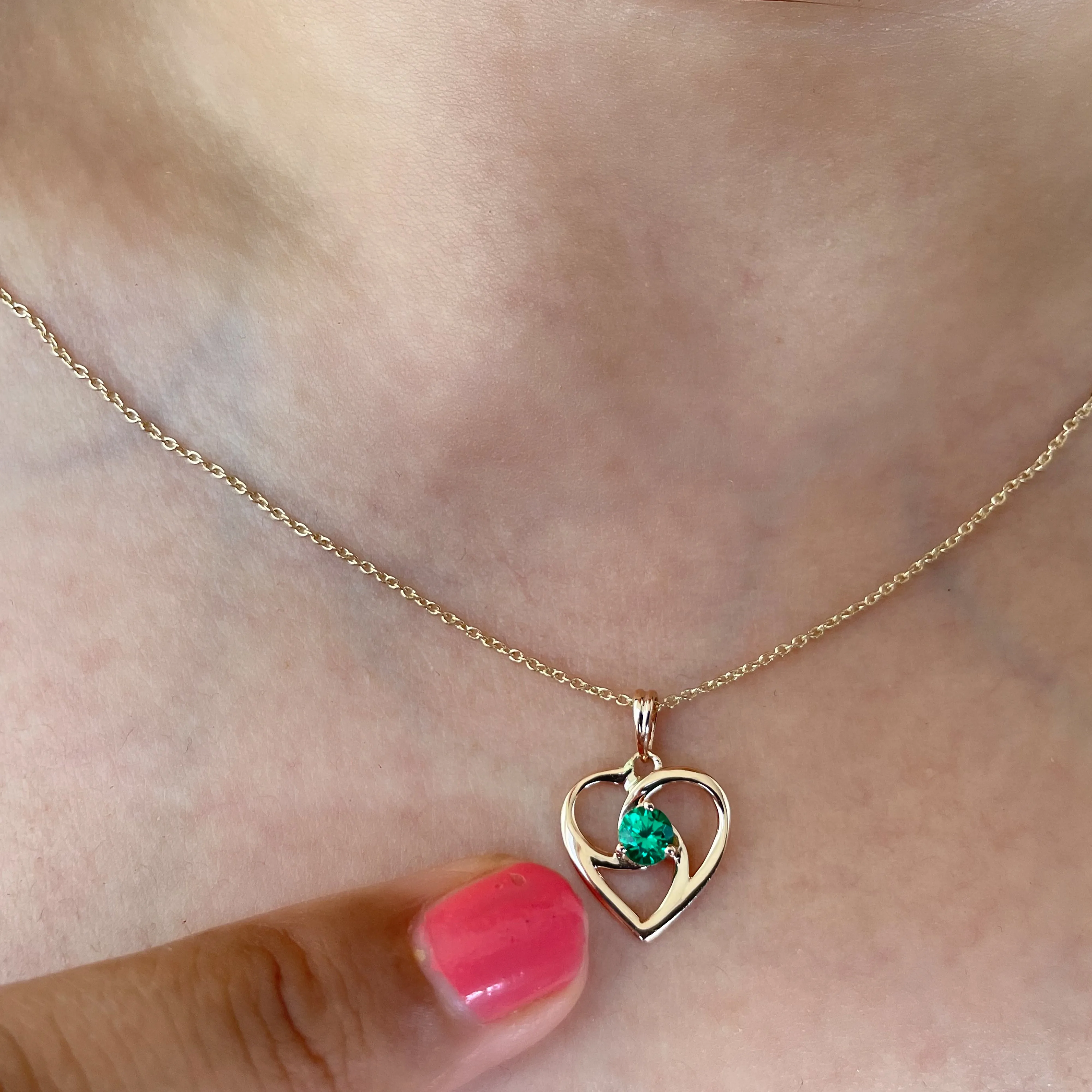 Created Emerald Heart Pendant Necklace
