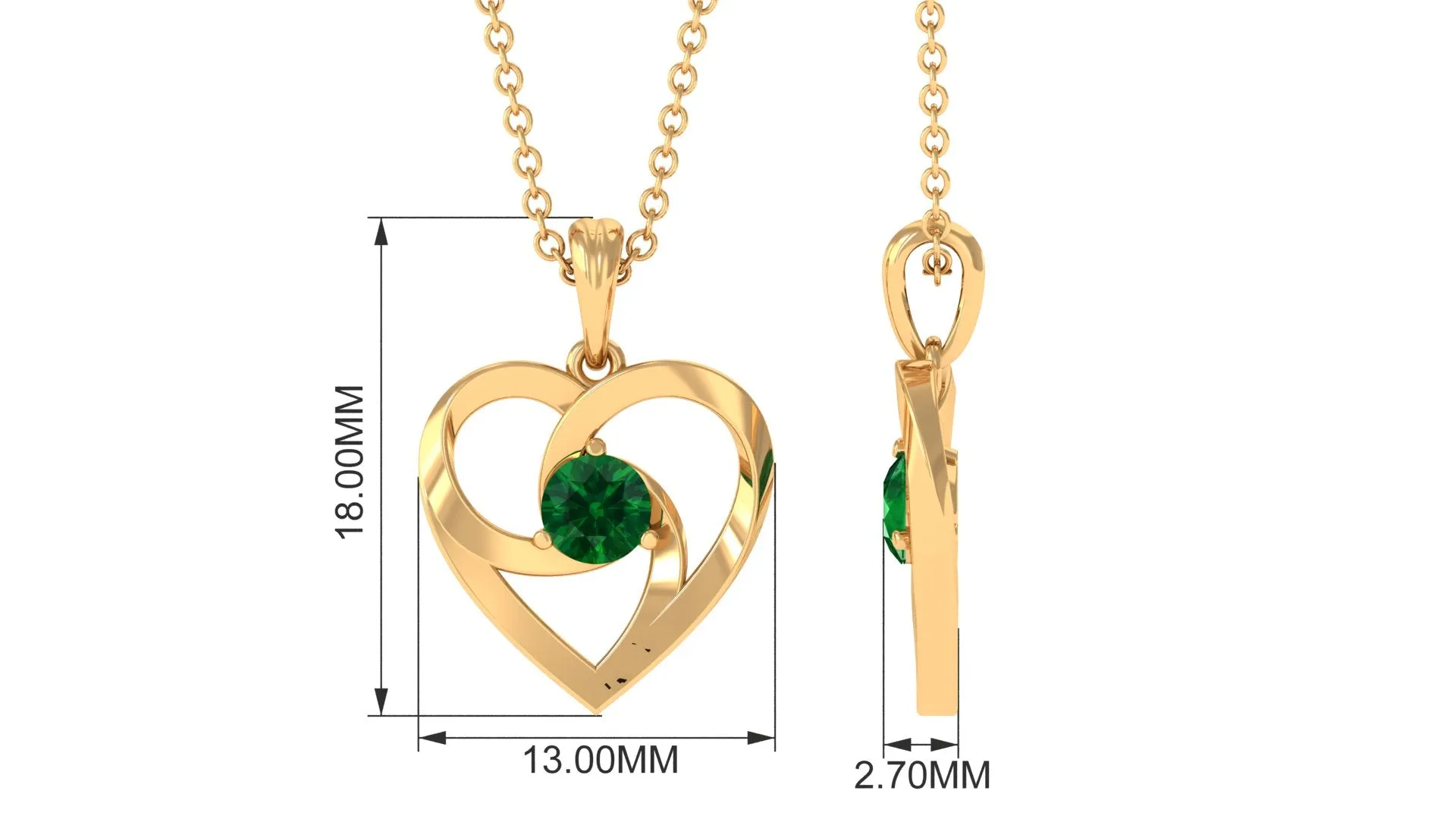 Created Emerald Heart Pendant Necklace
