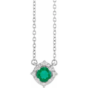 Created Emerald Necklace with Diamond Halo
