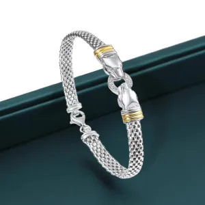 CZ Two tone Jaguar Bracelet in , Handmade Fine Italian Style Jewelry, (7.5") in Sterling Silver
