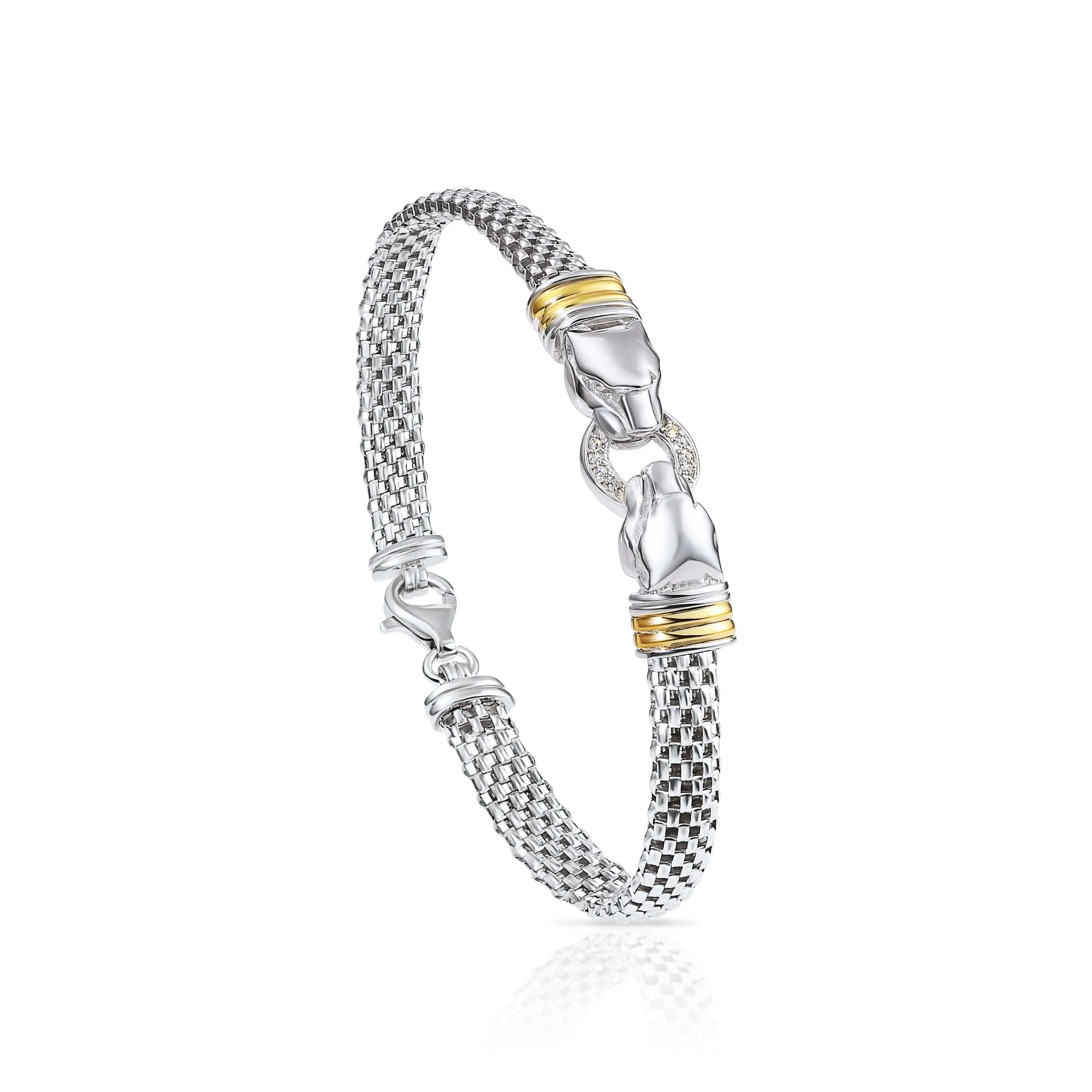 CZ Two tone Jaguar Bracelet in , Handmade Fine Italian Style Jewelry, (7.5") in Sterling Silver