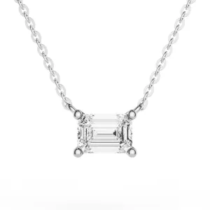 East-West Emerald Cut Moissanite Solitaire Necklace