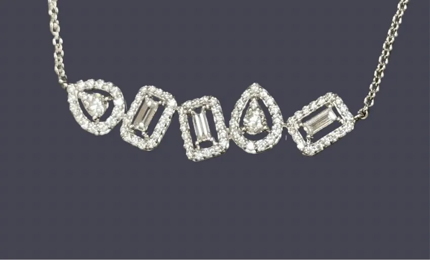 Emerald & Round Brilliant Cut Diamond Halo Necklace