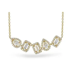 Emerald & Round Brilliant Cut Diamond Halo Necklace