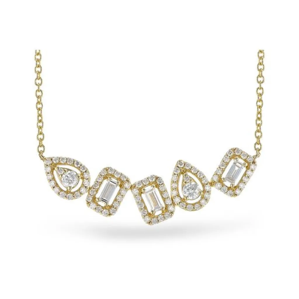 Emerald & Round Brilliant Cut Diamond Halo Necklace