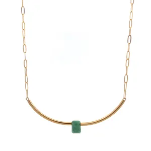 emerald baguette gold bar & paperclip chain necklace