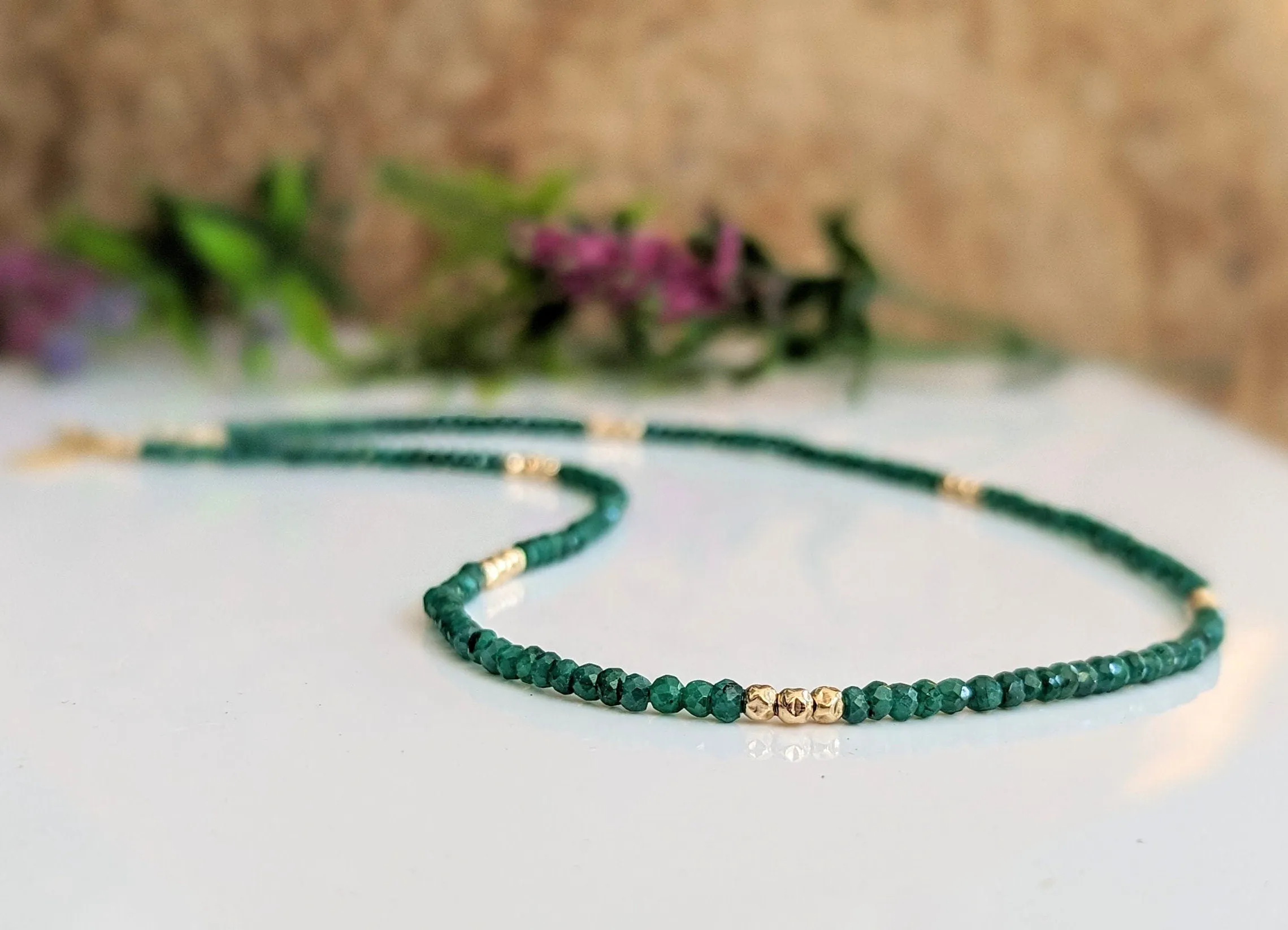 Emerald bead necklace
