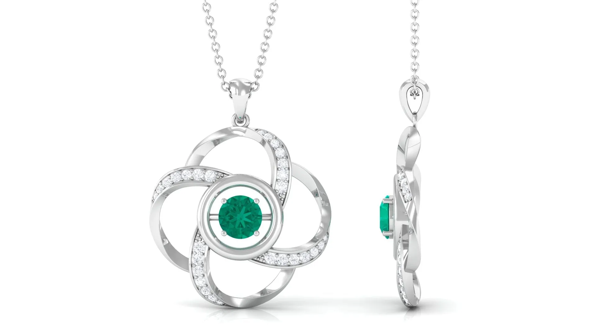 Emerald Floral Pendant Necklace with Diamond