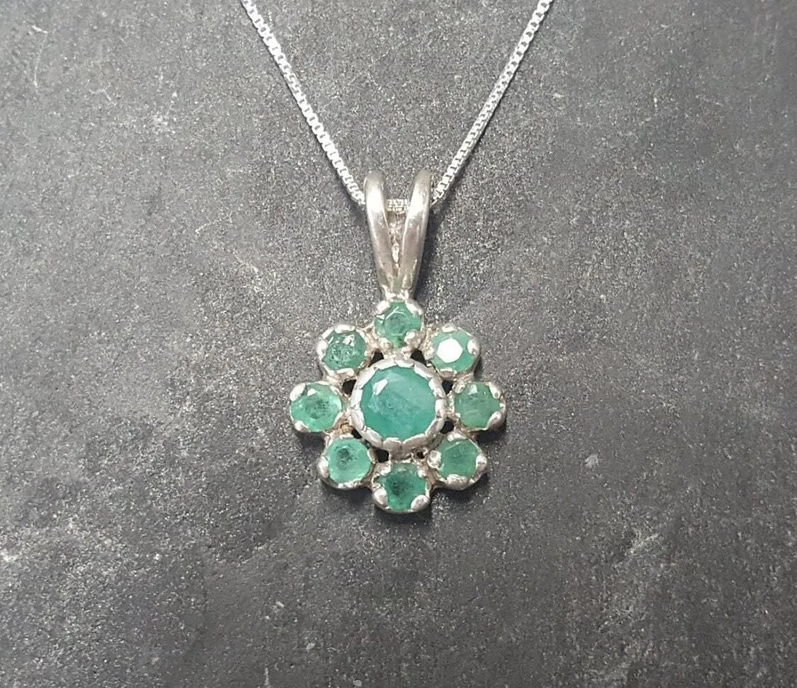 Emerald Flower Necklace - Real Emerald Necklace - Dainty Flower Pendant