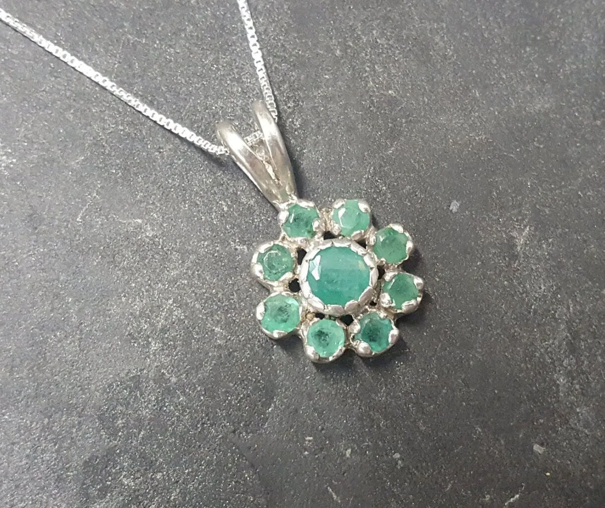 Emerald Flower Necklace - Real Emerald Necklace - Dainty Flower Pendant