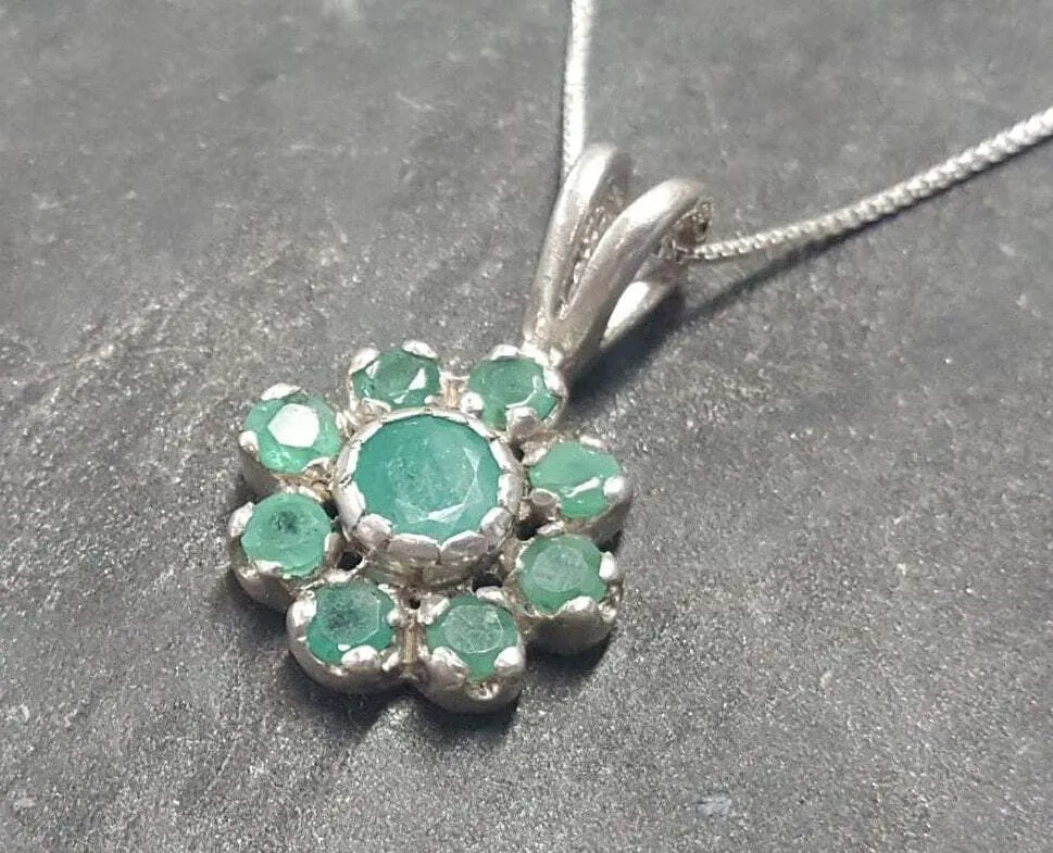 Emerald Flower Necklace - Real Emerald Necklace - Dainty Flower Pendant