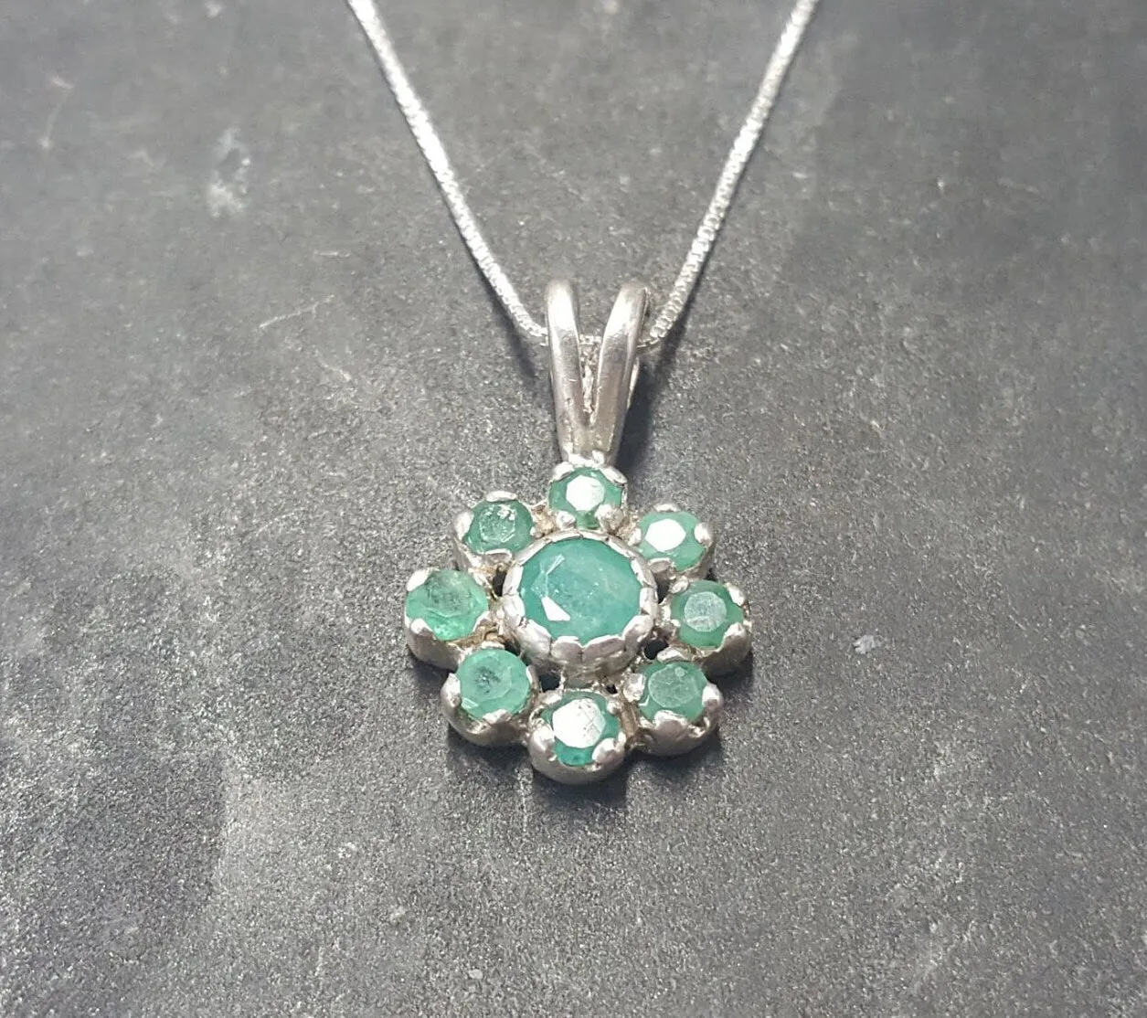 Emerald Flower Necklace - Real Emerald Necklace - Dainty Flower Pendant