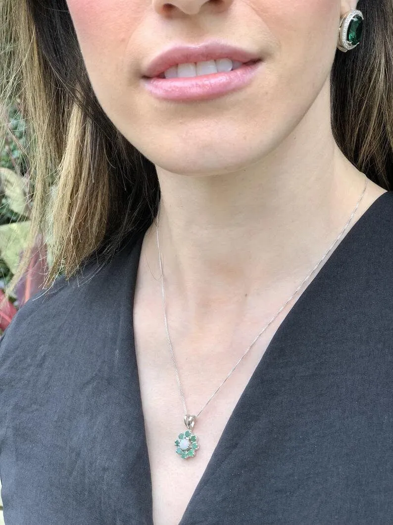 Emerald Flower Necklace - Real Emerald Necklace - Dainty Flower Pendant
