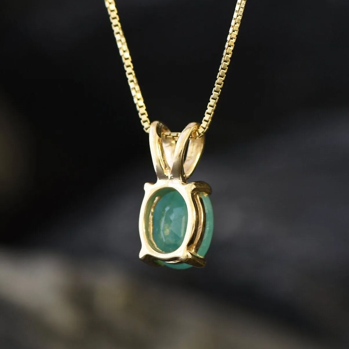 Emerald Oval Pendant - Natural Emerald Necklace, Gold Emerald Pendant