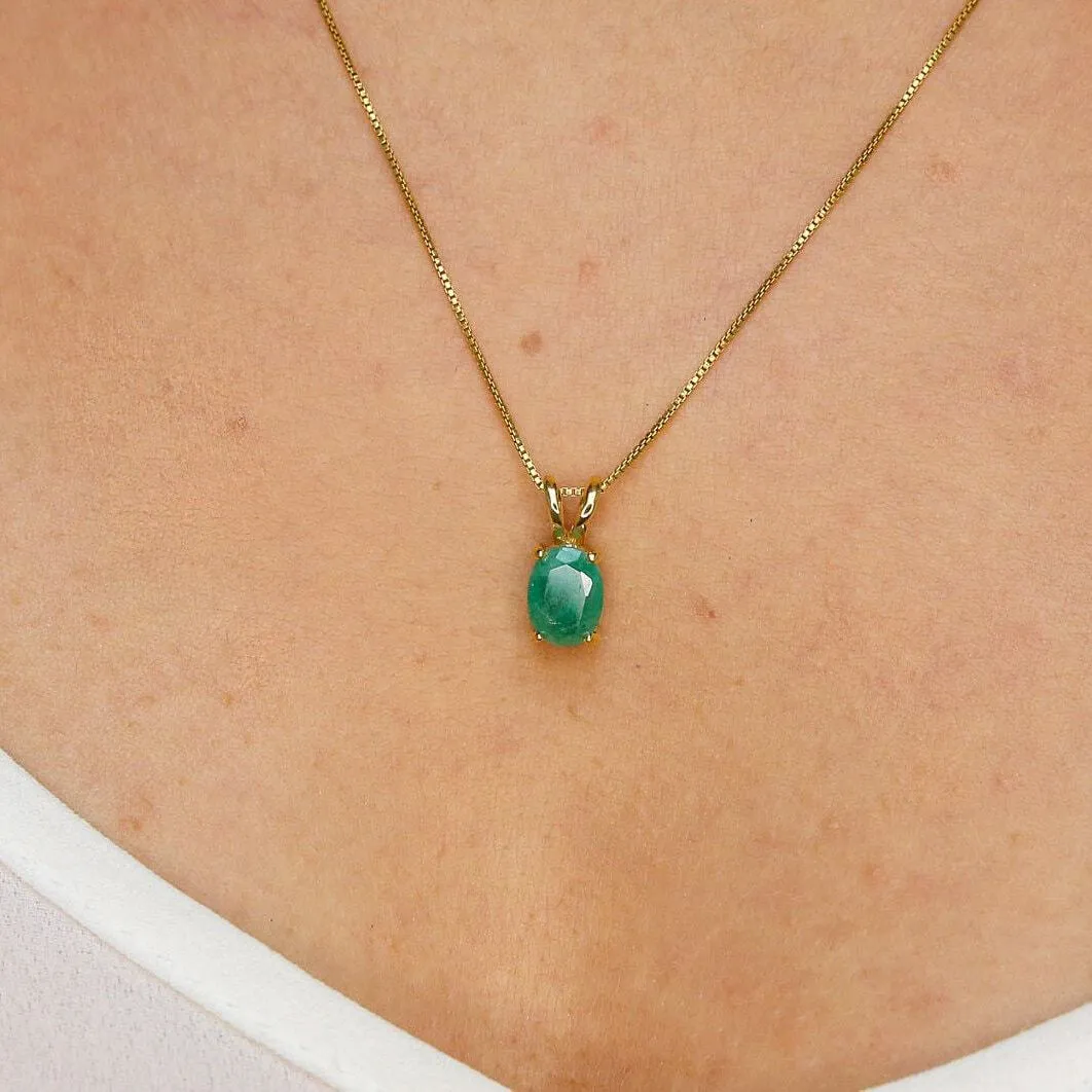 Emerald Oval Pendant - Natural Emerald Necklace, Gold Emerald Pendant